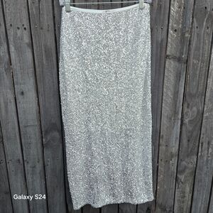 Avara Silver Sequin Maxi Skirt Size Xs